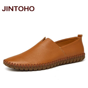JINTOHO Big Size Men Genuine Leather Shoes Fashion Slip On Shoes For Men Italian Leather Men Loafers Brand Men Shoes