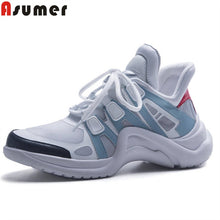 Load image into Gallery viewer, ASUMER 2018 fashion Four seasons sneakers casual comfortable flat shoes mixed colors screen cloth+cow leather boots lace shoes
