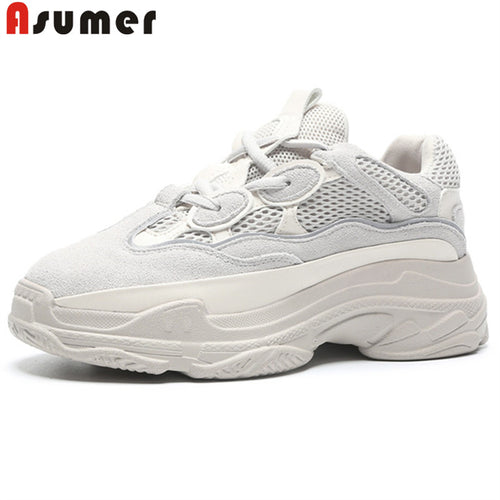 ASUMER 2018 fashion spring autumn shoes woman round toe lace up sneakers genuine lleather shoes casual women flats