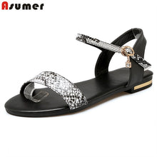 Load image into Gallery viewer, ASUMER Plus size 34-46 New genuine leather women sandals buckle strap summer flat sandals ladies Leopard casual shoes woman
