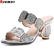 Load image into Gallery viewer, ASUMER 2019 fashion summer ladies slippers elegant comfortable Rhinestone prom wedding shoes women mules black big size 33-43