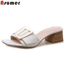 Load image into Gallery viewer, ASUMER 2019 New arrive high quality pu leather women sandals 4cm square heel buckle summer mules for women ladies dress shoes