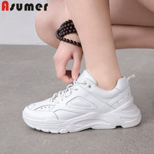 Load image into Gallery viewer, ASUMER fashion new spring autumn shoes woman round toe lace up genuine leather shoes women casual flats women sneakers 2019