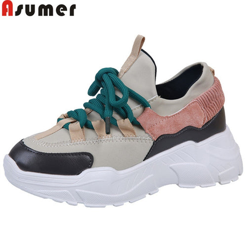 ASUMER 2019 new shoes woman round toe lace up sneakers women casual flat platform ladies shoes comfortable flats women