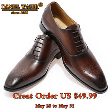 Load image into Gallery viewer, MEN GENUINE LEATHER OXFORD SHOES MEN BUCKLE STRAP OFFICE DRESS WEDDING SHOES BROWN BROGUE POINTED TOE OXFORD FORMAL SHOE SUMMER