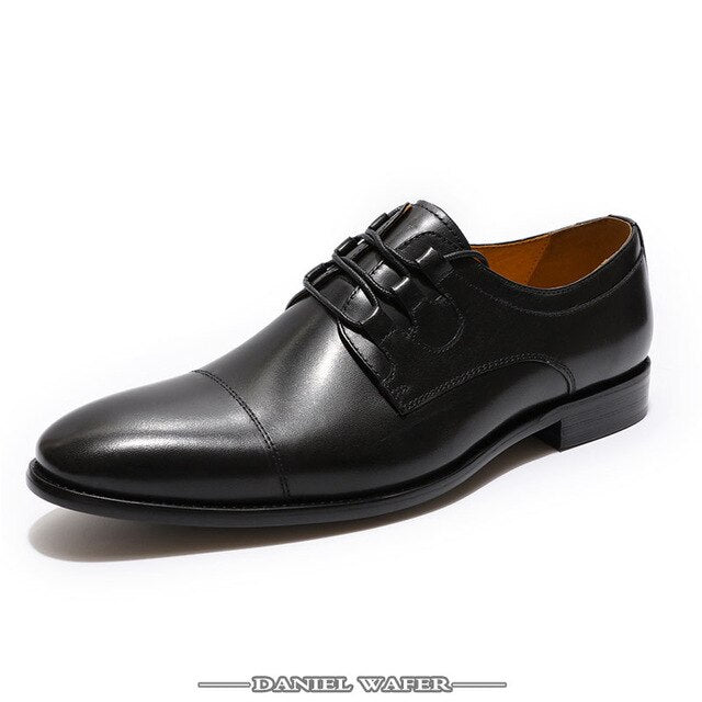 Italian Leather Shoes Men Luxury Brand Fashion Oxford Cap Toe Lace up Derby Brown Black Shoes Wedding Business Casual Shoes Men
