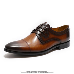 Italian Leather Shoes Men Luxury Brand Fashion Oxford Cap Toe Lace up Derby Brown Black Shoes Wedding Business Casual Shoes Men