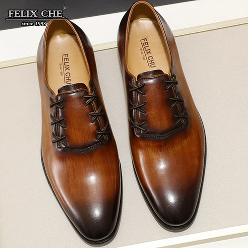 2019 Spring Autumn Fashion Men Lace Up Oxfords Casual Shoes European Style Pointed Toe Cow Leather Formal Dress Shoe Black Brown