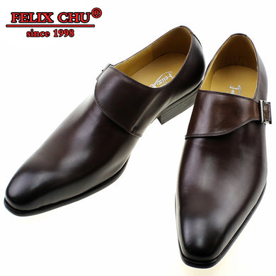 LUXURY BRAND CASUAL DESIGN GENUINE LEATHER BREATHABLE MEN'S BUCKLE MONK STRAP WEDDING SHOES PLAIN TOE OFFICE FLATS FORMAL SHOES