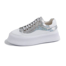 Load image into Gallery viewer, ASUMER 2019 new shoes woman lace up bling+cow leather shoes female casual flats women comfortable flat platform sneakers women