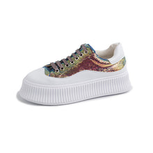 Load image into Gallery viewer, ASUMER 2019 new shoes woman lace up bling+cow leather shoes female casual flats women comfortable flat platform sneakers women