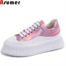 Load image into Gallery viewer, ASUMER big size 35-42 fashion flat platform shoes women casual genuine leather shoes women lace up flats women sneakers 2019